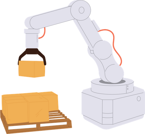 Robotic arm technical device loading parcel  Illustration