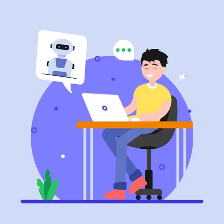 Trendy Flat Illustration Of Robotic Chat Illustration