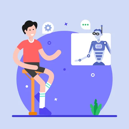 A Humanoid Robot With Person Chatting Robot Flat Illustration Illustration