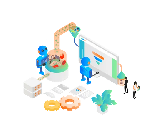 Robotic controlling marketing funnel  Illustration