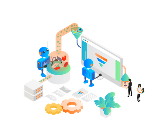 Robotic controlling marketing funnel  일러스트레이션