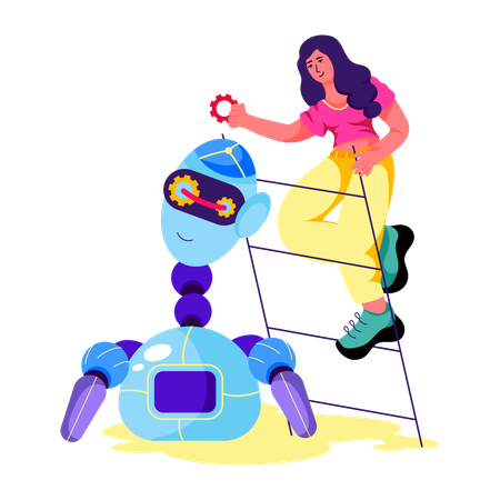 Robotic engineer repairing robot  Illustration