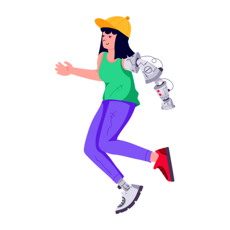 Robotic Girl with prosthetic arm  Illustration