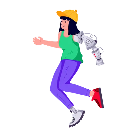 Robotic Girl with prosthetic arm  Illustration