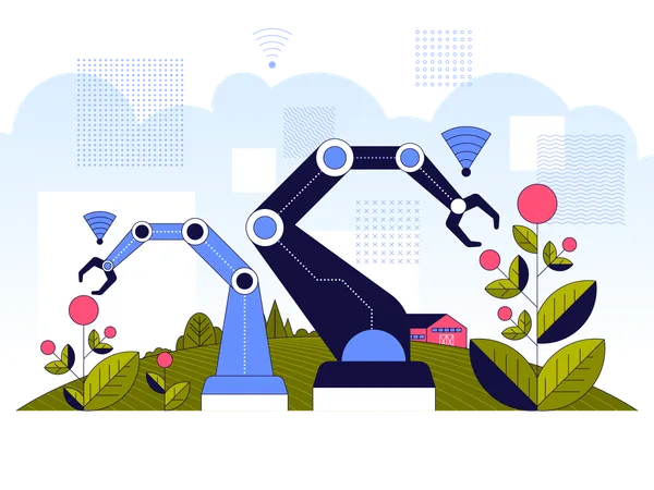 Robotic hand harvesting at garden  Illustration