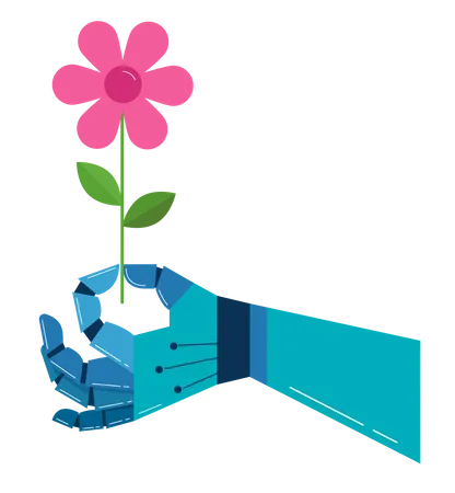 Robotic hand with a flower Illustration