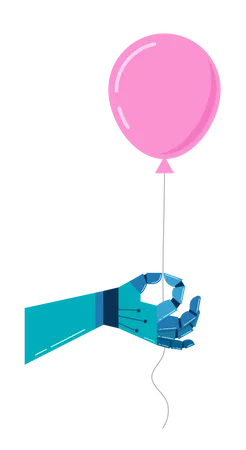 Robotic hand with a pink balloon Illustration