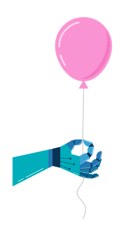 Robotic hand with a pink balloon  Illustration