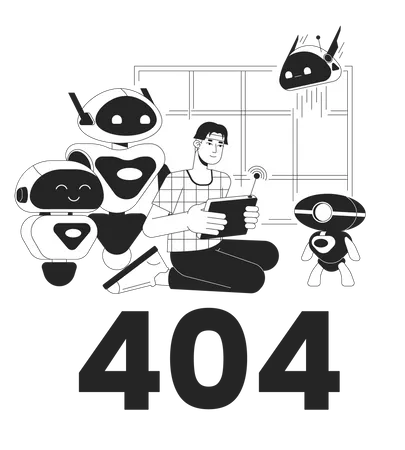 Robotic Scientist Laboratory Black White Error 404 Flash Message Testing Android Ai Technology Monochrome Empty State Ui Design Page Not Found Popup Cartoon Image Vector Flat Outline Illustration Concept Illustration