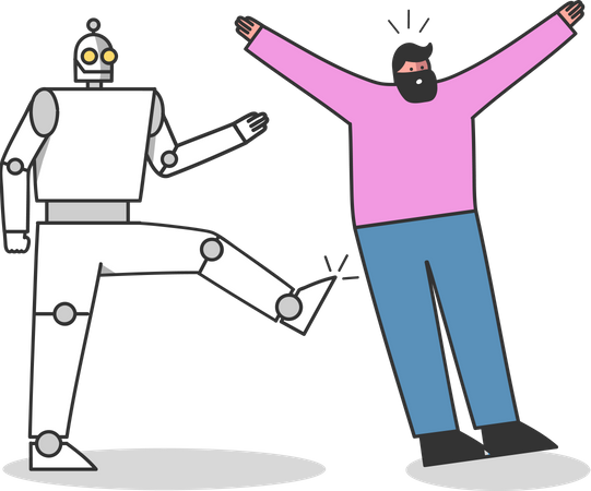 Robotic worker kicks human professional Illustration