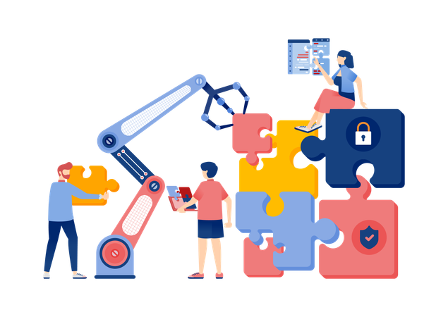 Robots and People Solving Security System Problems Using Puzzles  Illustration