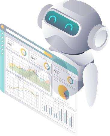 Robots de inteligencia artificial analizando datos  Ilustración