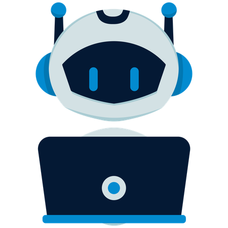 Des robots mignons travaillant sur un ordinateur portable  Illustration