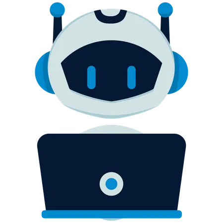 Des robots mignons travaillant sur un ordinateur portable  Illustration
