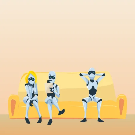 Robots waiting for job interview Illustration