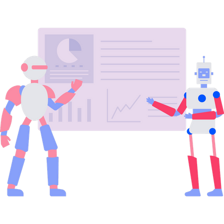 Robots watching a chart presentation  Illustration