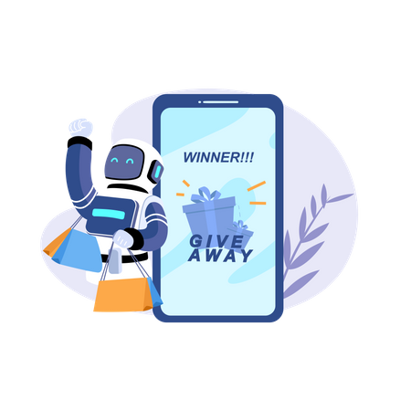 Robots Winning A Give Away  Illustration