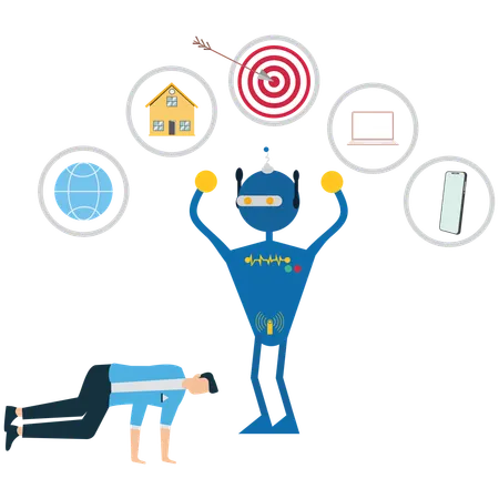 Robots work instead of humans Businessman  Illustration