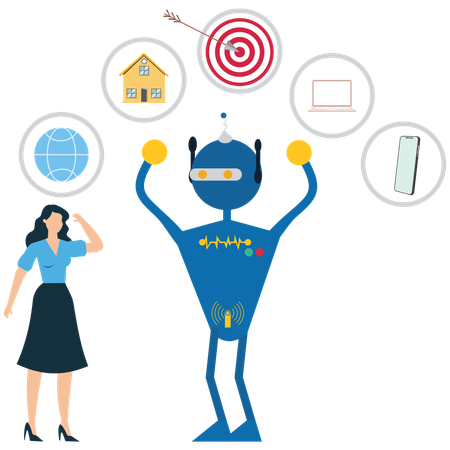 Robots work instead of humans Businesswoman  Illustration