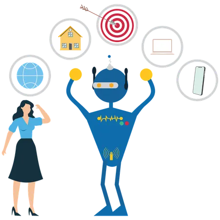 Robots work instead of humans Businesswoman  Illustration