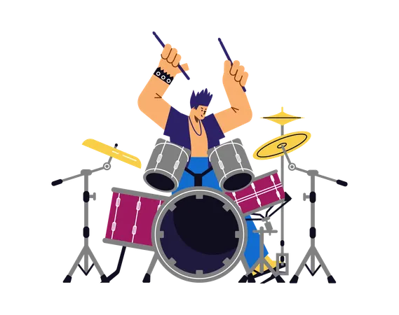 Rock band drummer plays the drums  Illustration