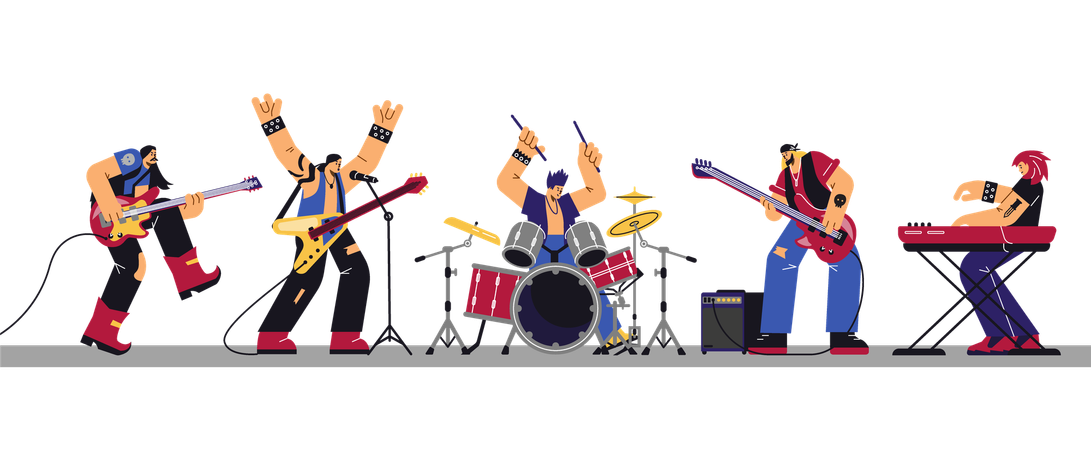 Rock band performing in concert or music festival  Illustration