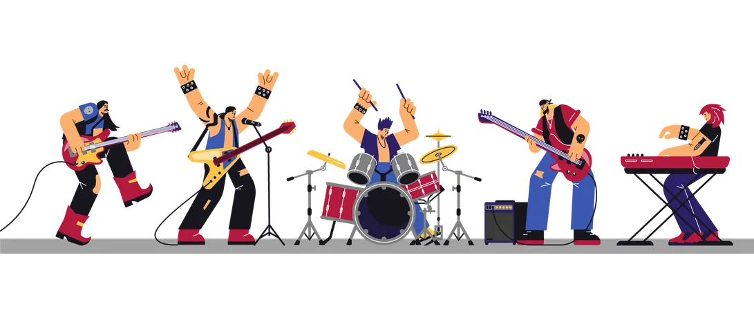 Rock band performing in concert or music festival  Illustration