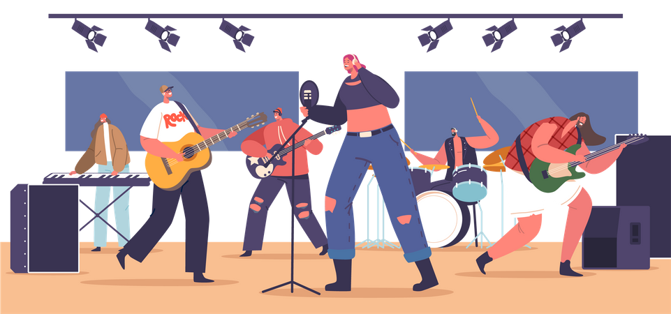 Rock Band Performing Music Concert On Stage  Illustration