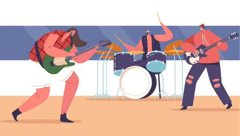 Rock Band Performing On Stage  Illustration