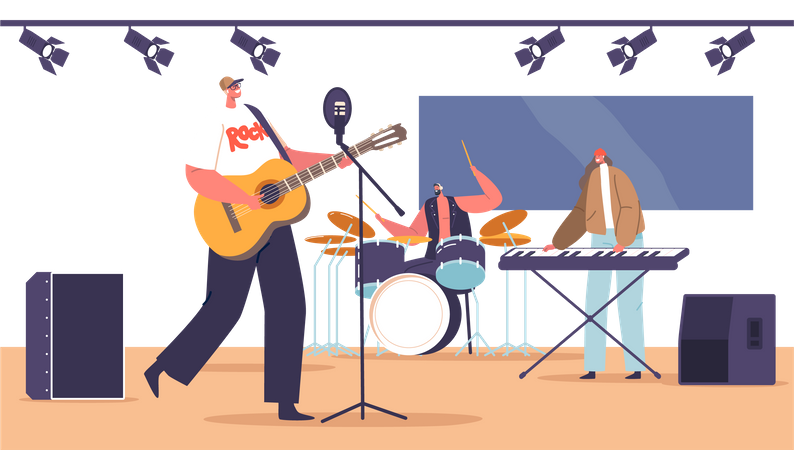 Rock Band player Performing at Nightclub  Illustration