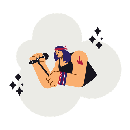Rock band vocalist holding microphone and singing rock music  Illustration