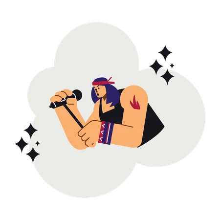Rock band vocalist holding microphone and singing rock music  Illustration