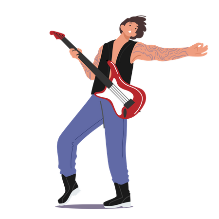 Rock Guitarist Playing Electric Guitar  Illustration