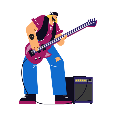 Rock musician playing bass guitar  Illustration
