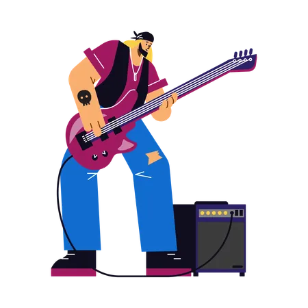 Rock musician playing bass guitar  Illustration