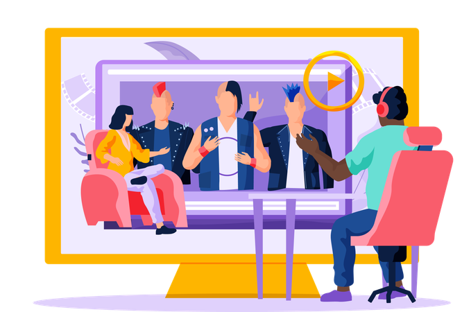 Rockers in leather jackets on a computer screen  Illustration