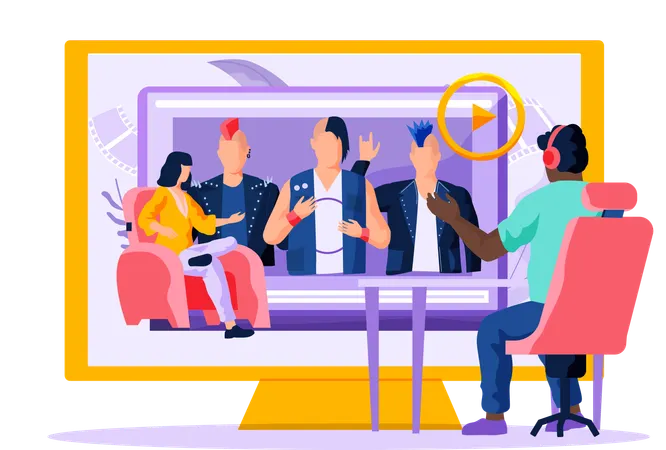 Rockers in leather jackets on a computer screen  Illustration