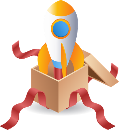 Rocket coming out of cardboard startup technology  Illustration