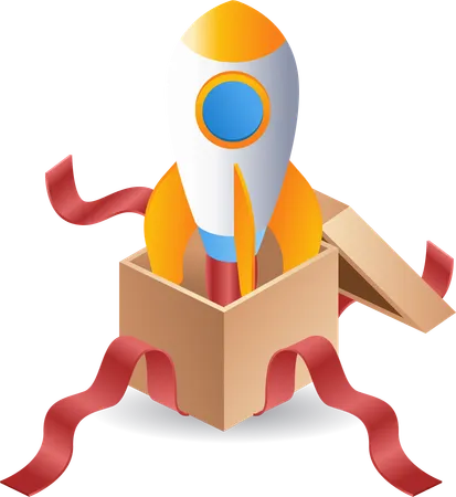 Rocket coming out of cardboard startup technology  Illustration
