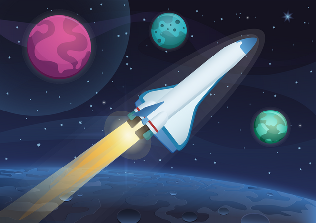 Rocket flying in outer space  Illustration