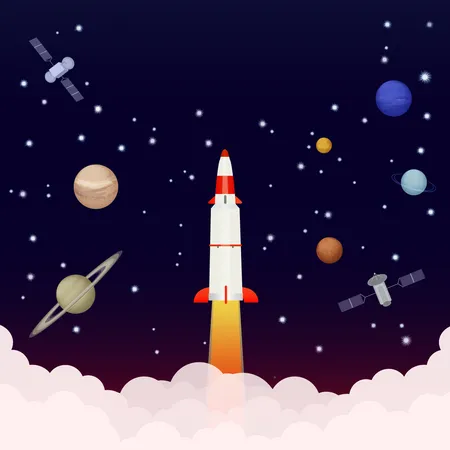 Rocket flying in space  Illustration