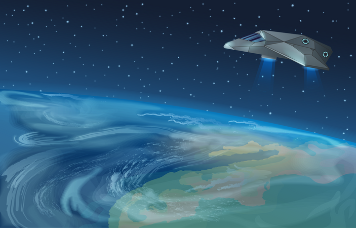 Rocket flying over planet  Illustration