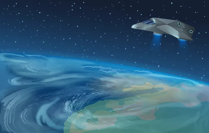 Rocket flying over planet  Illustration