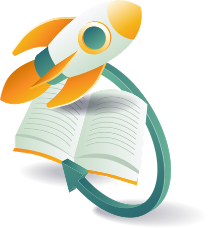 Rocket flying with books back to school  Illustration