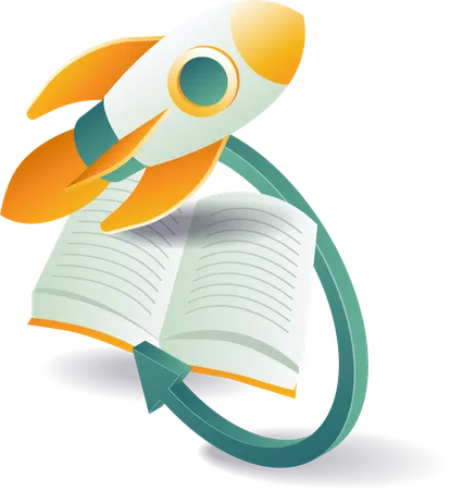 Rocket flying with books back to school  Illustration