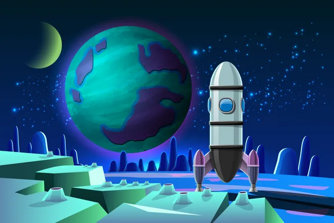 Rocket landed on a planet  Illustration