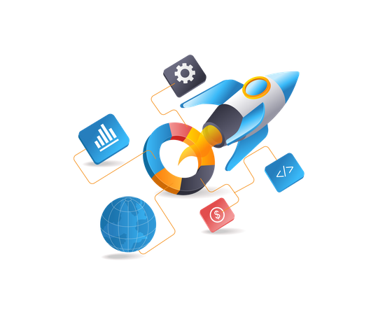 Rocket launch analytics by business developer  Illustration