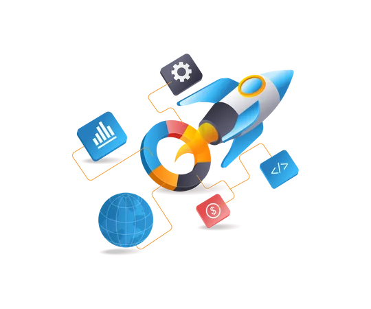 Rocket launch analytics by business developer  Illustration