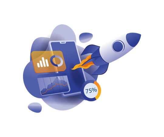 Rocket launch with data analyst  Illustration