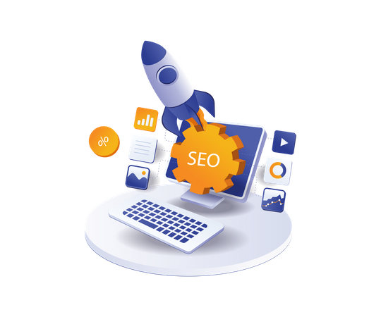 Rocket launched seo optimization digital marketing  Illustration